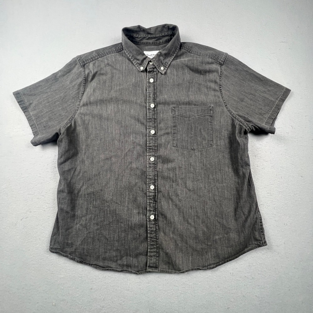 Goodfellow Button Down Shirt Mens XL Gray Short Sleeve Cotton Denim Casual Work